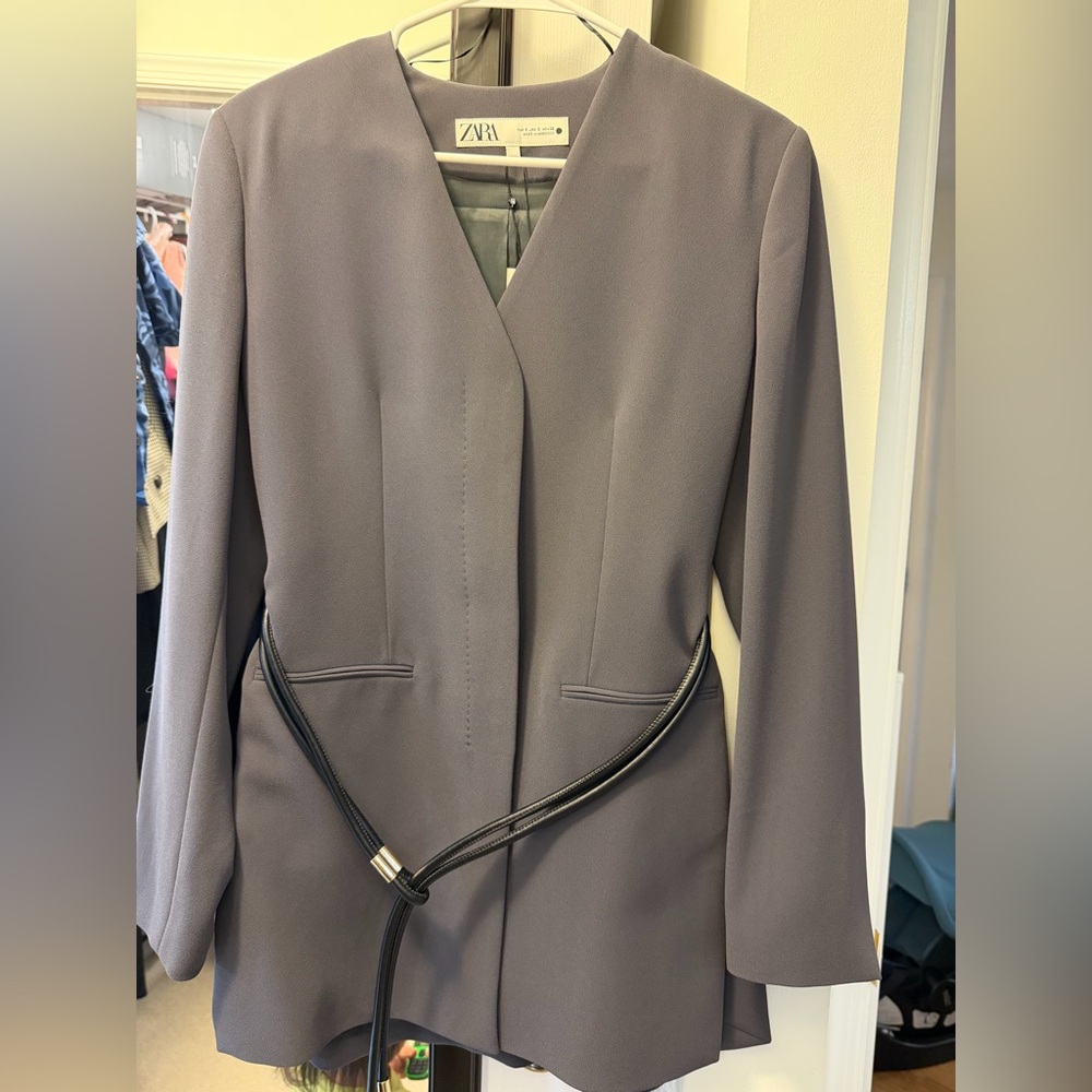 NEW Zara Gray Women's Blazer with Black Belt